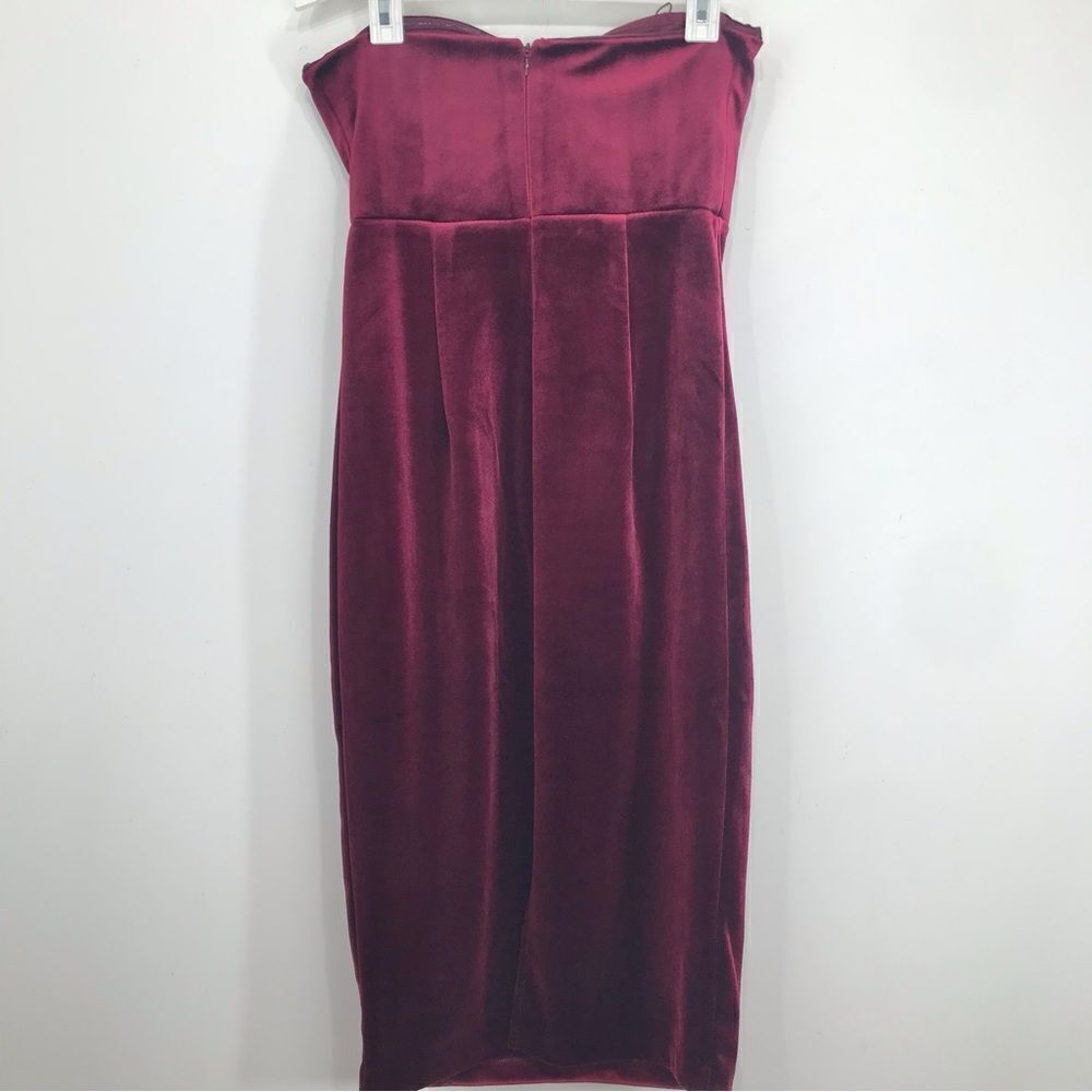 Express Wine Red Strapless Sweetheart Velour Holiday Pencil Dress - Picture 9 of 16